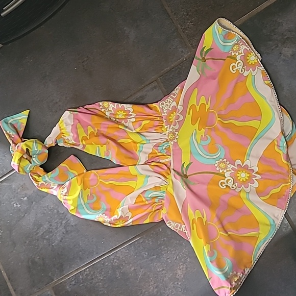 Barbie Unique Vintage One Piece Halter Swimsuit Vibrant Colorful Size Med - Picture 3 of 7